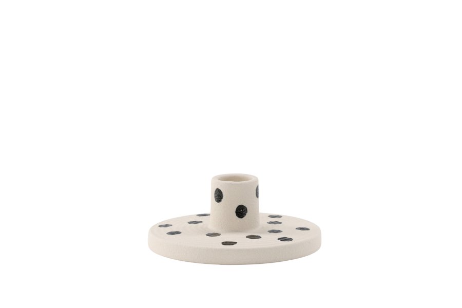 VENTURE DESIGN Bette lysestage, rund - hvid/sorte prikker stentj (B12xH5)