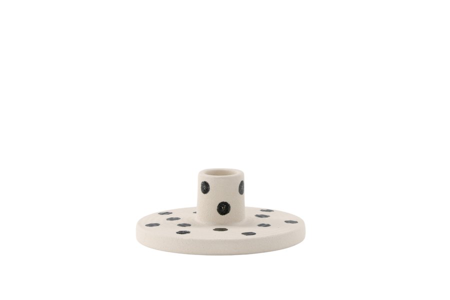 VENTURE DESIGN Bette lysestage, rund - hvid/sorte prikker stentj (B12xH5)