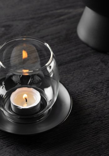 VENTURE DESIGN Archy lysestage, rund - klar glas og mat sort stentj (12xH9,5)