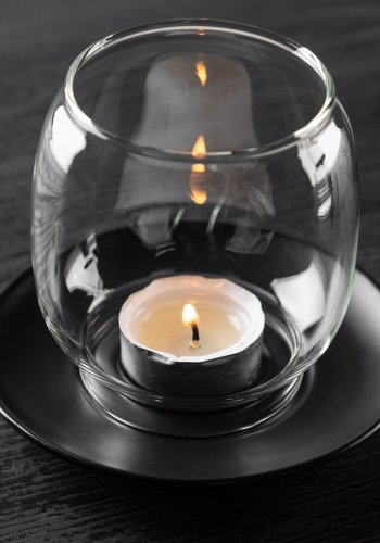 VENTURE DESIGN Archy lysestage, rund - klar glas og mat sort stentj (12xH9,5)