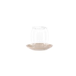 VENTURE DESIGN Archy lysestage, rund - klar glas og beige stentj (12xH9,5)
