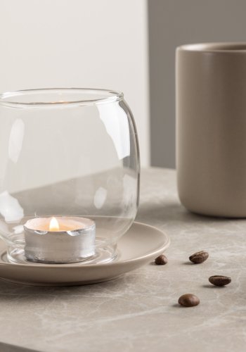 VENTURE DESIGN Archy lysestage, rund - klar glas og beige stentj (12xH9,5)