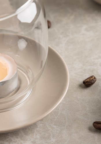 VENTURE DESIGN Archy lysestage, rund - klar glas og beige stentj (12xH9,5)