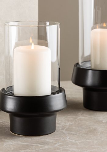 VENTURE DESIGN Davida lysestage, rund - klar glas og sort stentj (13xH20)