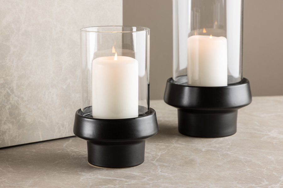 VENTURE DESIGN Davida lysestage, rund - klar glas og sort stentj (13xH20)