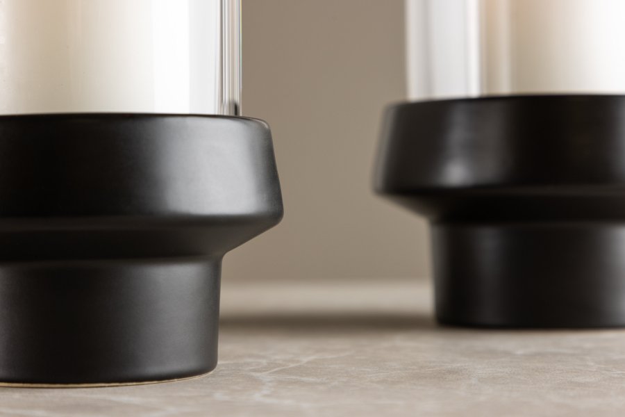 VENTURE DESIGN Davida lysestage, rund - klar glas og sort stentj (13xH20)