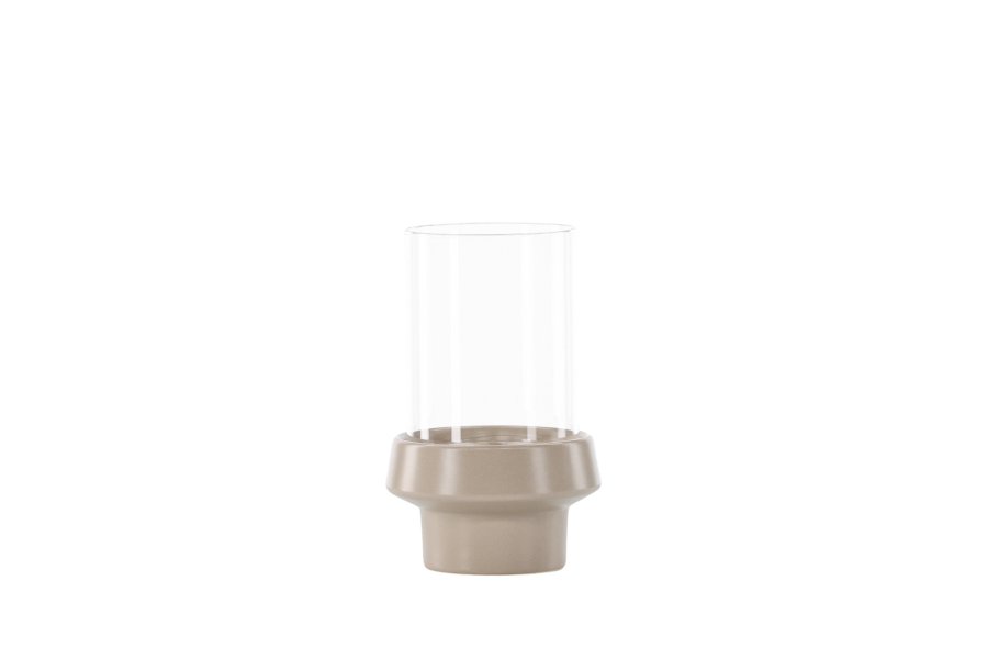 VENTURE DESIGN Davida lysestage, rund - klar glas og beige stentj (13xH20)