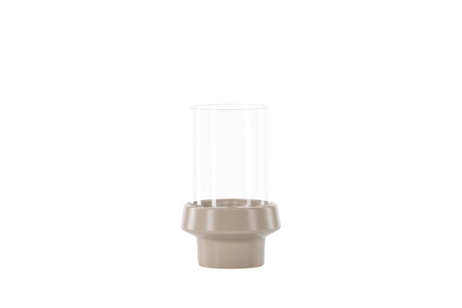 VENTURE DESIGN Davida lysestage, rund - klar glas og beige stentj (13xH20)