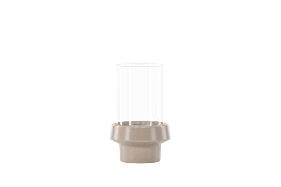 VENTURE DESIGN Davida lysestage, rund - klar glas og beige stentj (13xH20)