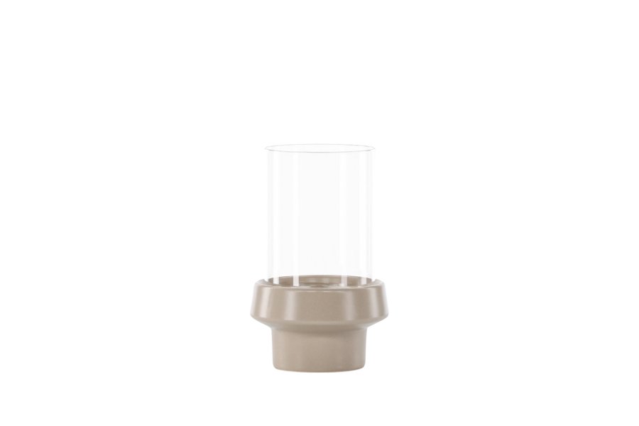 VENTURE DESIGN Davida lysestage, rund - klar glas og beige stentj (13xH20)