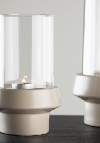 VENTURE DESIGN Davida lysestage, rund - klar glas og beige stentj (13xH20)