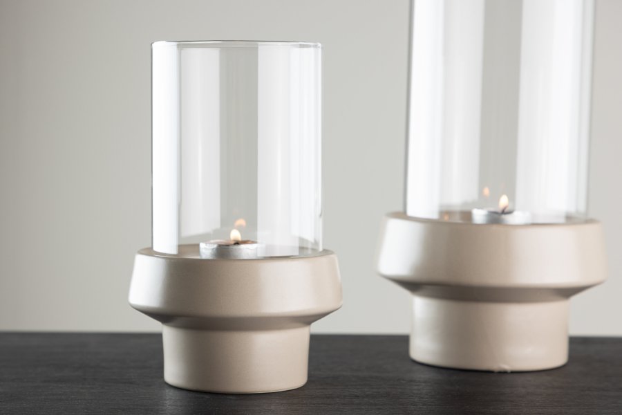 VENTURE DESIGN Davida lysestage, rund - klar glas og beige stentj (13xH20)