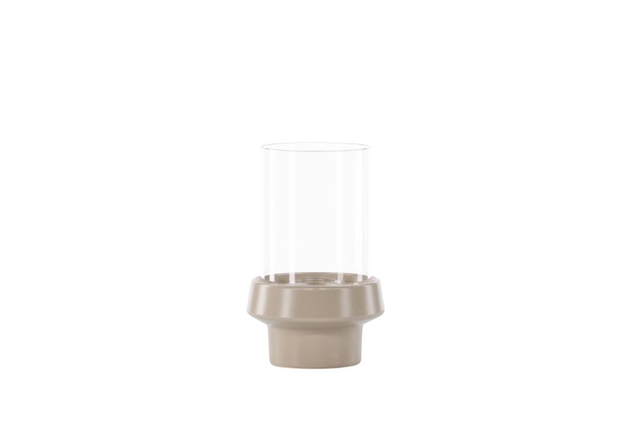 VENTURE DESIGN Davida lysestage, rund - klar glas og beige stentj (13xH20)