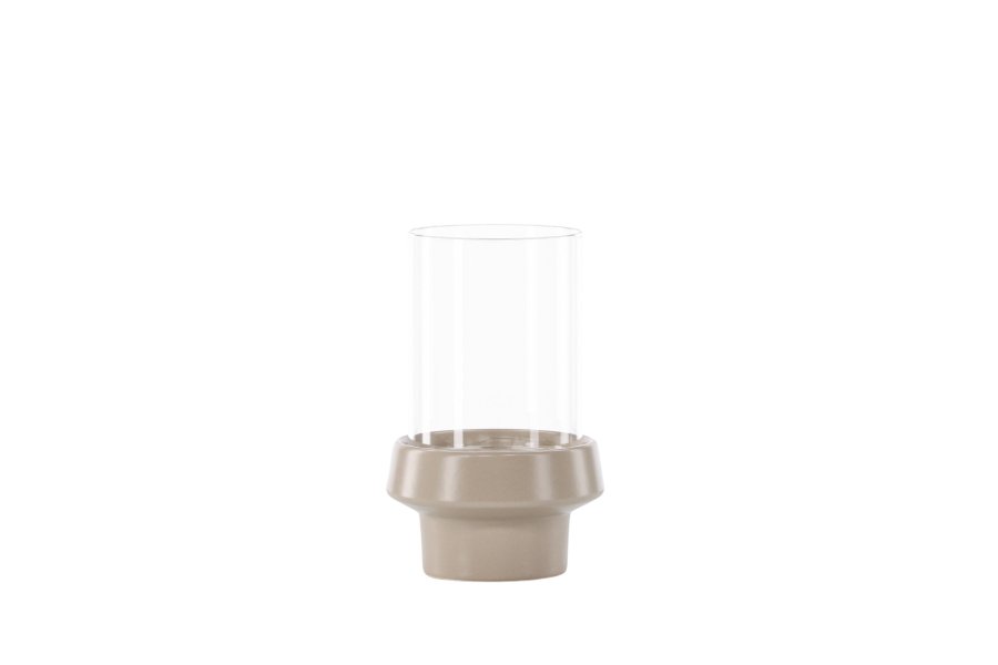 VENTURE DESIGN Davida lysestage, rund - klar glas og beige stentj (13xH20)