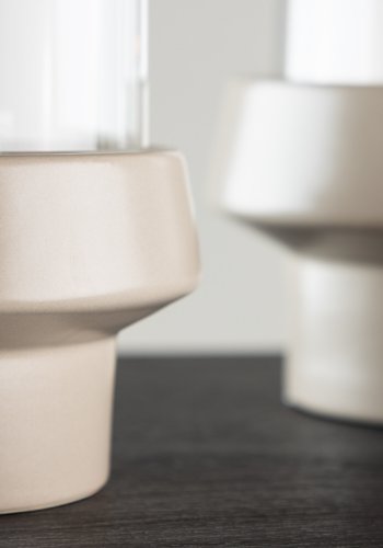 VENTURE DESIGN Davida lysestage, rund - klar glas og beige stentj (13xH20)