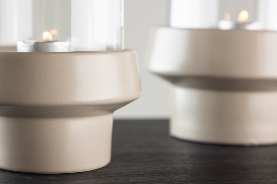 VENTURE DESIGN Davida lysestage, rund - klar glas og beige stentj (13xH20)