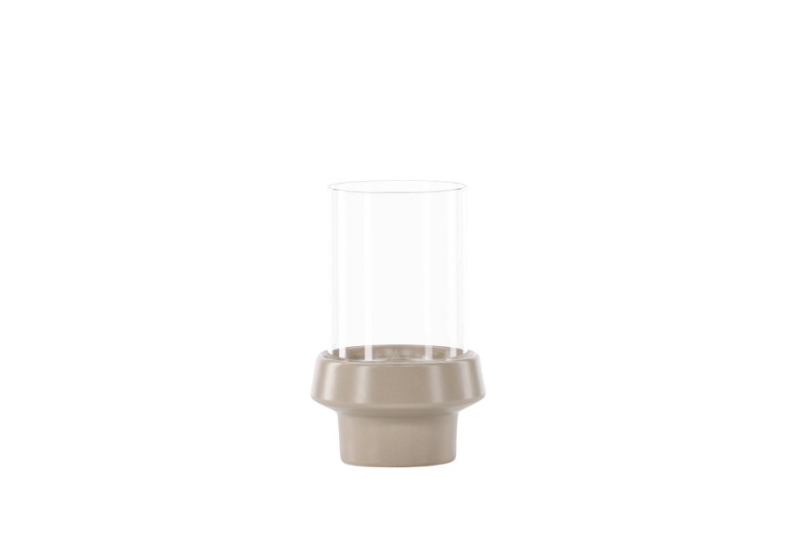 VENTURE DESIGN Davida lysestage, rund - klar glas og beige stentj (13xH20)