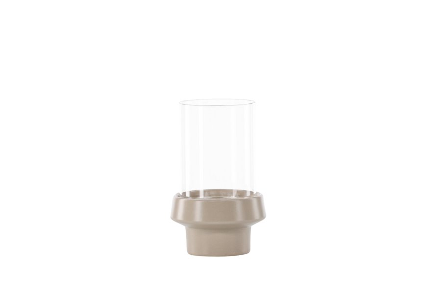 VENTURE DESIGN Davida lysestage, rund - klar glas og beige stentj (13xH20)