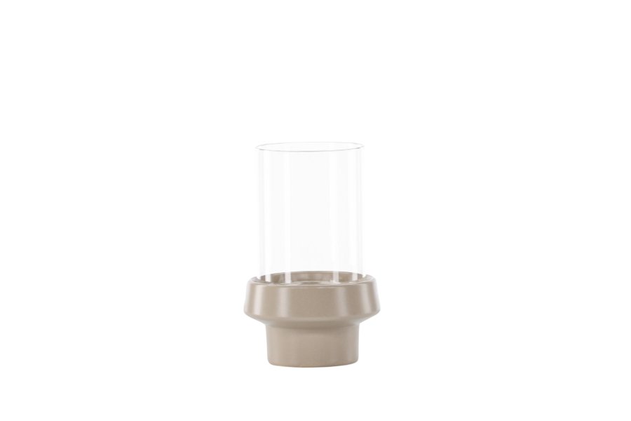 VENTURE DESIGN Davida lysestage, rund - klar glas og beige stentj (13xH20)