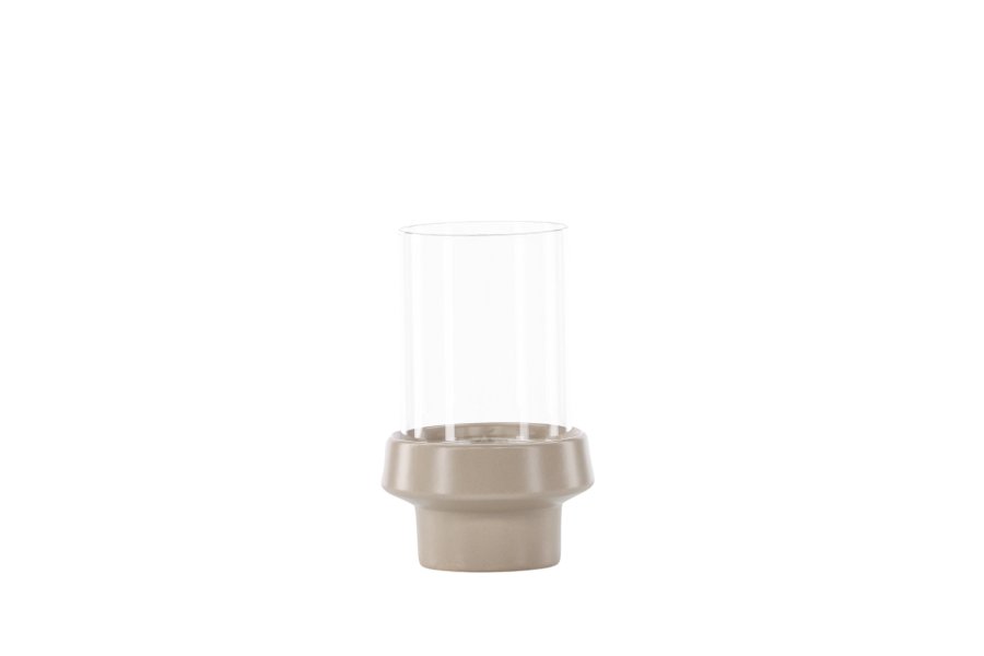VENTURE DESIGN Davida lysestage, rund - klar glas og beige stentj (13xH20)