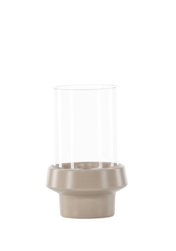 VENTURE DESIGN Davida lysestage, rund - klar glas og beige stentj (13xH20)