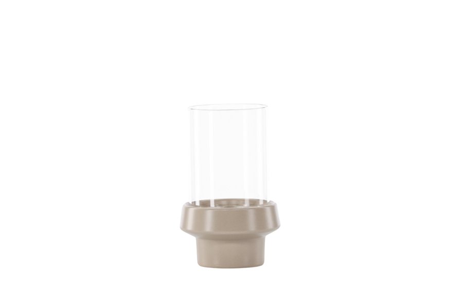VENTURE DESIGN Davida lysestage, rund - klar glas og beige stentj (13xH20)