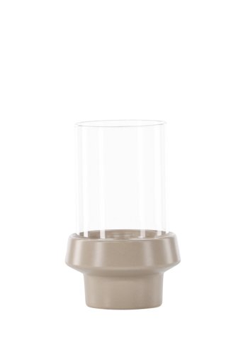 VENTURE DESIGN Davida lysestage, rund - klar glas og beige stentj (13xH20)