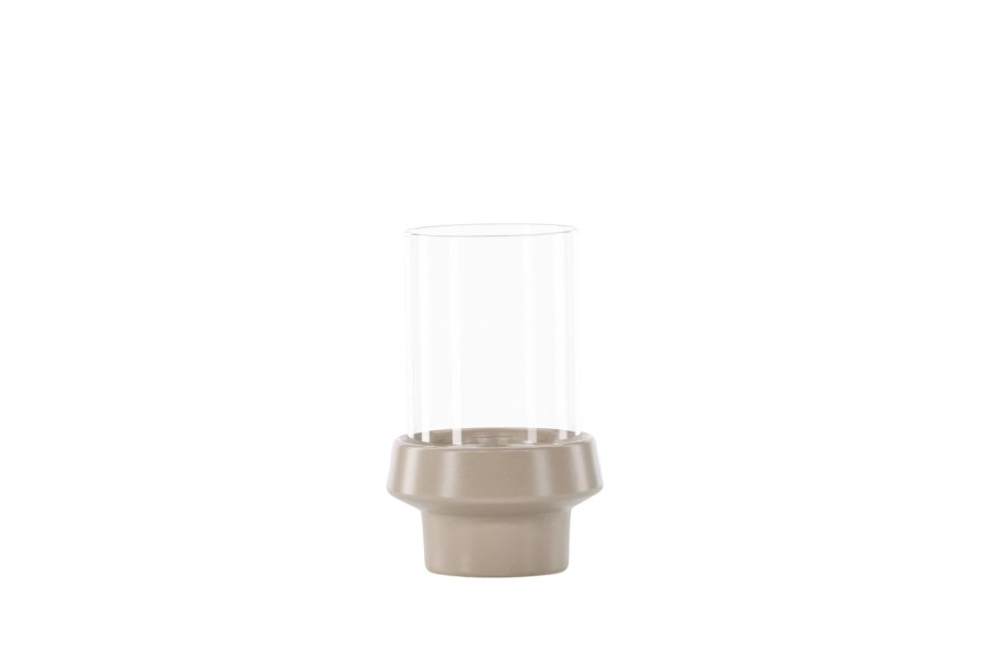 VENTURE DESIGN Davida lysestage, rund - klar glas og beige stentj (13xH20)