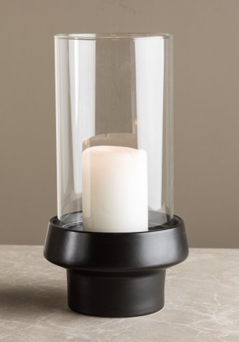 VENTURE DESIGN Davida lysestage, rund - klar glas og sort stentj (15xH29)