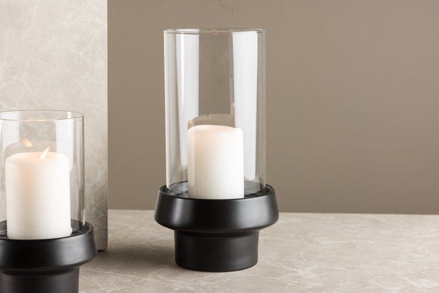 VENTURE DESIGN Davida lysestage, rund - klar glas og sort stentj (15xH29)