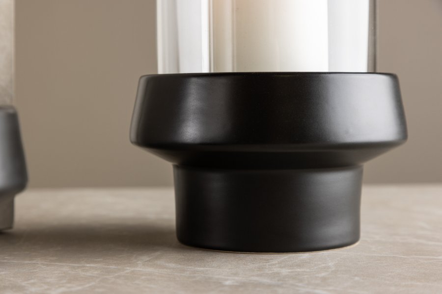 VENTURE DESIGN Davida lysestage, rund - klar glas og sort stentj (15xH29)