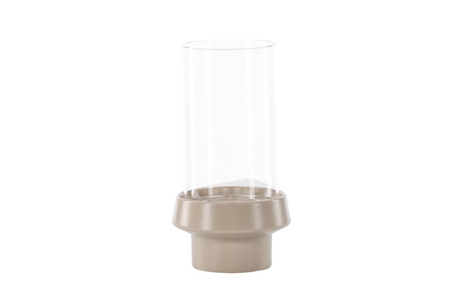 VENTURE DESIGN Davida lysestage, rund - klar glas og beige stentj (15xH29)