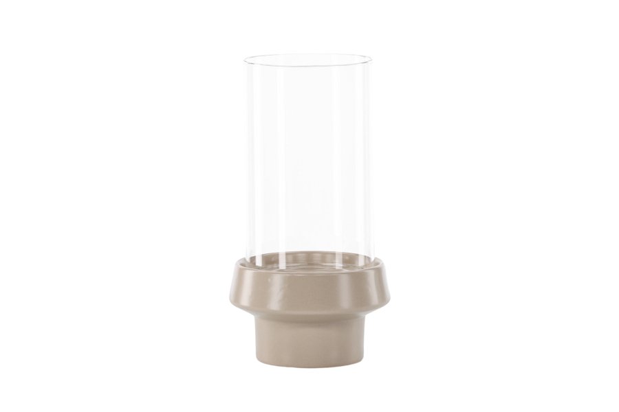 VENTURE DESIGN Davida lysestage, rund - klar glas og beige stentj (15xH29)