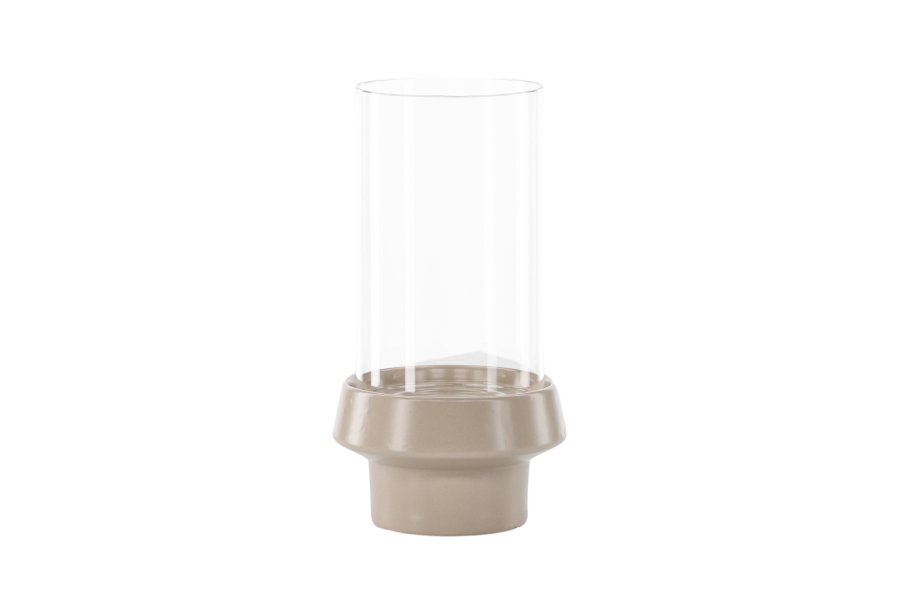VENTURE DESIGN Davida lysestage, rund - klar glas og beige stentj (15xH29)