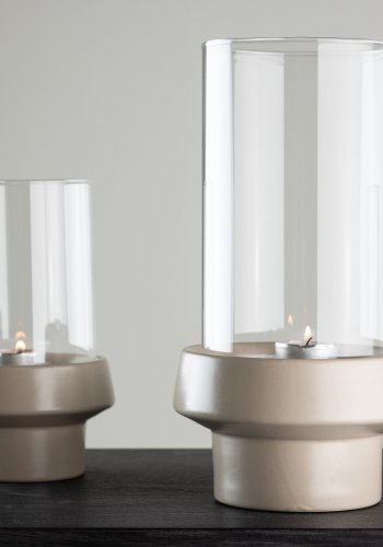 VENTURE DESIGN Davida lysestage, rund - klar glas og beige stentj (15xH29)