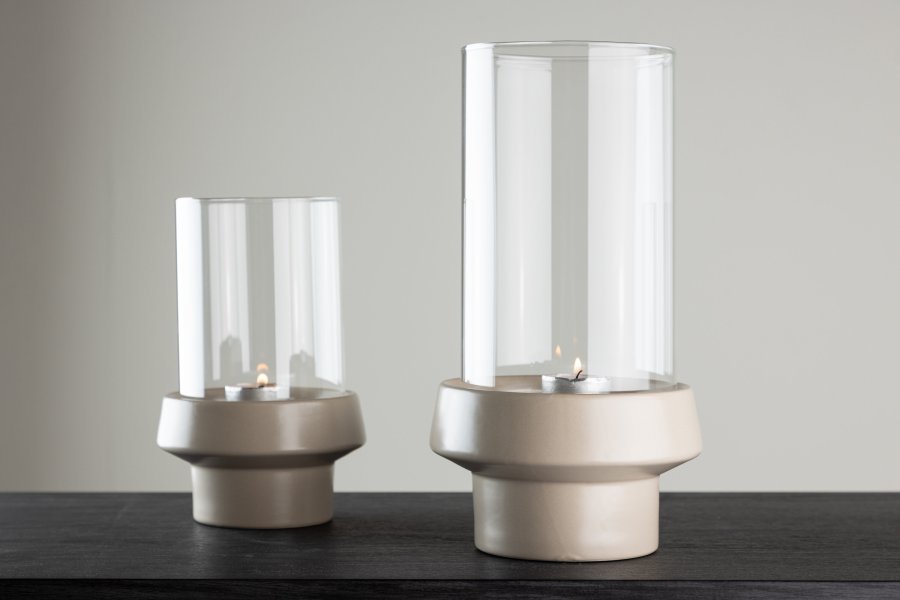 VENTURE DESIGN Davida lysestage, rund - klar glas og beige stentj (15xH29)