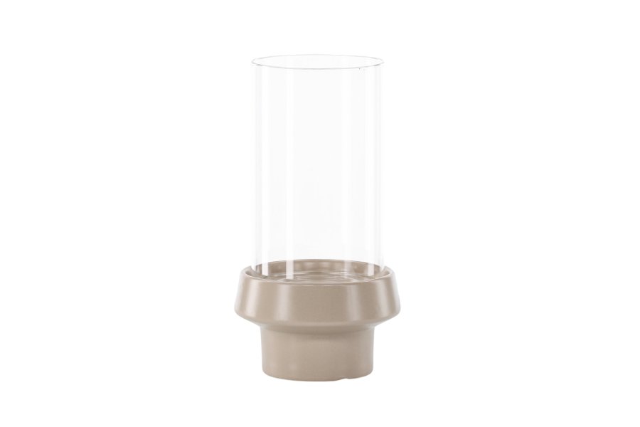 VENTURE DESIGN Davida lysestage, rund - klar glas og beige stentj (15xH29)