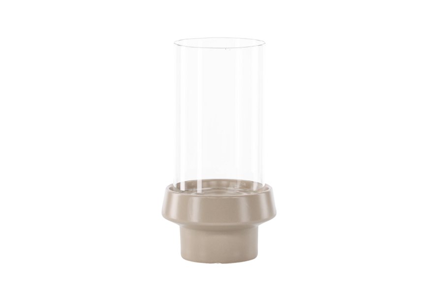VENTURE DESIGN Davida lysestage, rund - klar glas og beige stentj (15xH29)