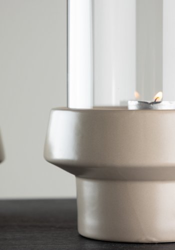 VENTURE DESIGN Davida lysestage, rund - klar glas og beige stentj (15xH29)