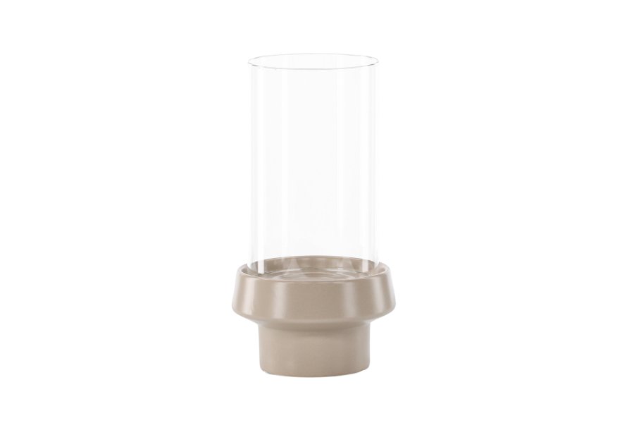 VENTURE DESIGN Davida lysestage, rund - klar glas og beige stentj (15xH29)
