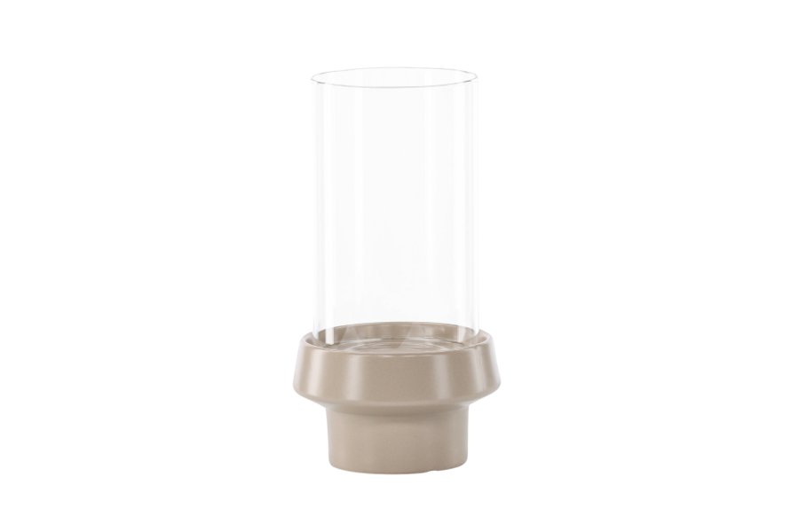 VENTURE DESIGN Davida lysestage, rund - klar glas og beige stentj (15xH29)