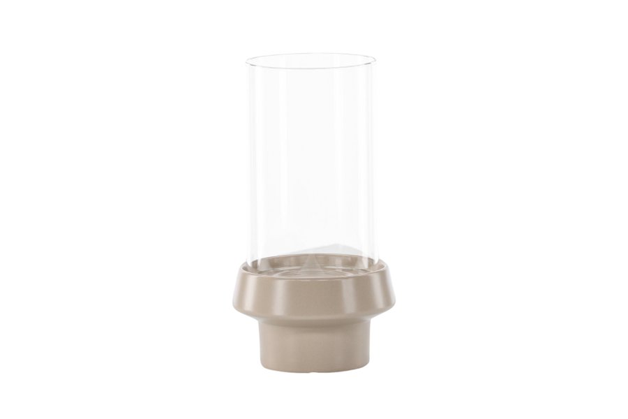 VENTURE DESIGN Davida lysestage, rund - klar glas og beige stentj (15xH29)