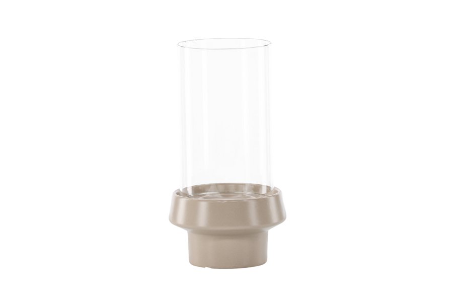 VENTURE DESIGN Davida lysestage, rund - klar glas og beige stentj (15xH29)