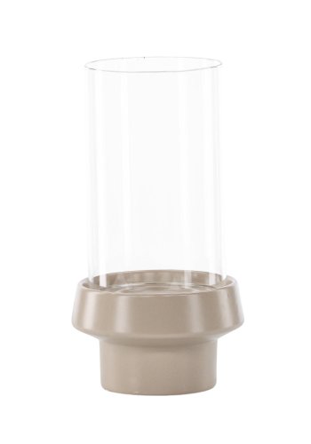 VENTURE DESIGN Davida lysestage, rund - klar glas og beige stentj (15xH29)