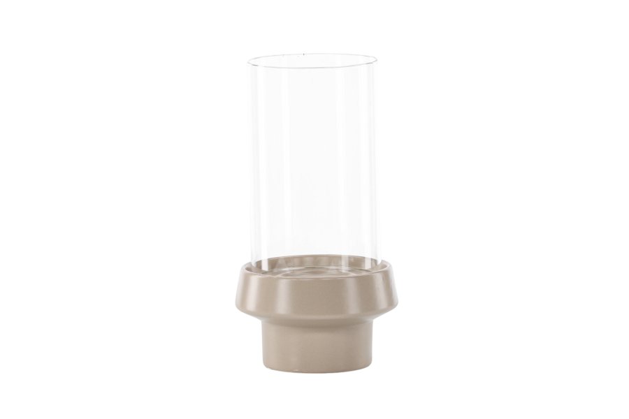 VENTURE DESIGN Davida lysestage, rund - klar glas og beige stentj (15xH29)