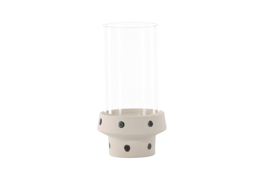 VENTURE DESIGN Davida lysestage, rund - klar glas og hvid/sorte prikker stentj (15xH29)