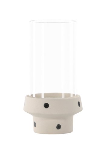 VENTURE DESIGN Davida lysestage, rund - klar glas og hvid/sorte prikker stentj (15xH29)