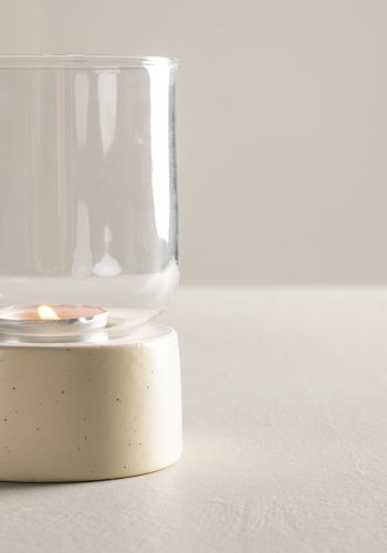 VENTURE DESIGN Vica lysestage, rund - glas og beige/sorte prikker stentj (D8xH12xB8)