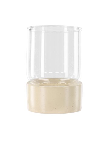 VENTURE DESIGN Vica lysestage, rund - glas og beige/sorte prikker stentj (D8xH12xB8)