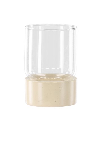VENTURE DESIGN Vica lysestage, rund - glas og beige/sorte prikker stentj (D8xH12xB8)
